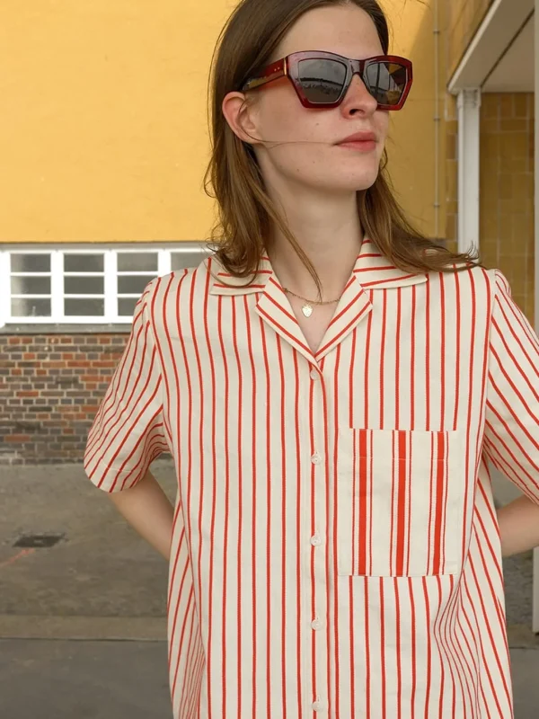 MALAIKARAISS SHIRT-BLOUSE CHAND­LER RED STRIPED<< Tops/blouses